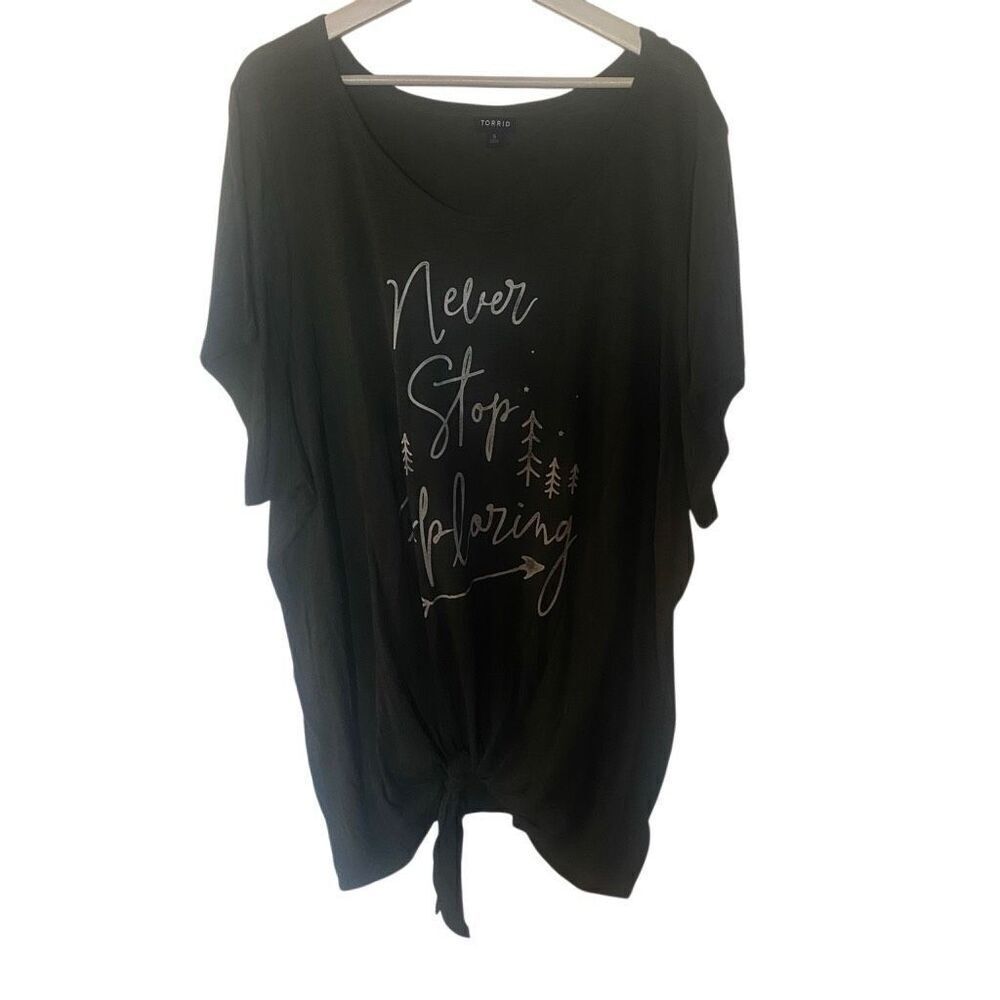 Torrid green short sleeve size 5XL Never stop exploring tie bottom